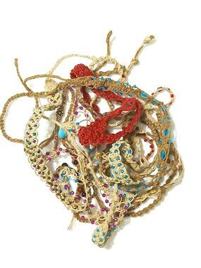Lot of 15+ Handmade Macrame Hemp Beaded Bracelets Boho Renaissance Fair Artisan